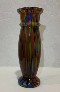 Vintage Czech Glass Art End of Day Vase Brown Blue Green Clear Cased 8.25" Tall - Picture 1 of 6