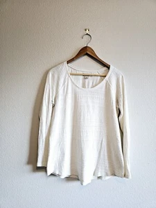 Lucky Brand Scoop Neck Long-Sleeved Ivory Blouse Shirt Cotton Waffle Knit Medium - Picture 1 of 6