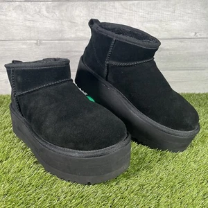 Ugg Ultra Mini Platform Boots Suede Slip On Lined Black Women's UK 6 / EU 39 - Picture 1 of 16