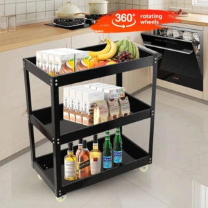 3-Tier Utility Cart Metal Mental Storage Service Trolley with 4 Wheels 330lbs US - Picture 1 of 12