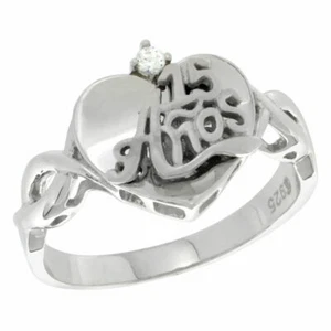 Anillo de plata de ley 925 corazón membrillo 15 años quinceañera plata sólida anillo - Imagen 1 de 3