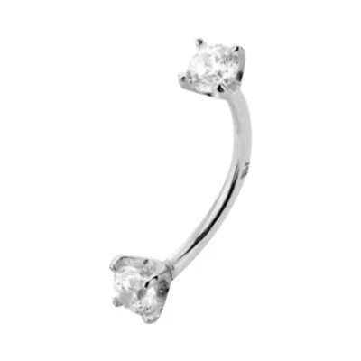 14K White Gold With Natural Diamonds Curved Barbell Eyebrow Lip Rook Daith 18G - Image 1 of 2