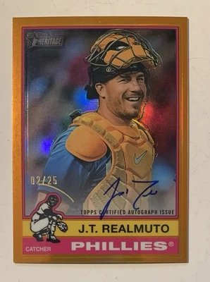 2025 Topps Heritage J.T. Realmuto Orange Chrome Auto Autograph Card! 🔥 /25 - Image 1 of 2