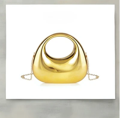 Bolsa de noite feminina de acrílico dourado oval alça corrente festa de casamento Natal - Imagem 1 de 4