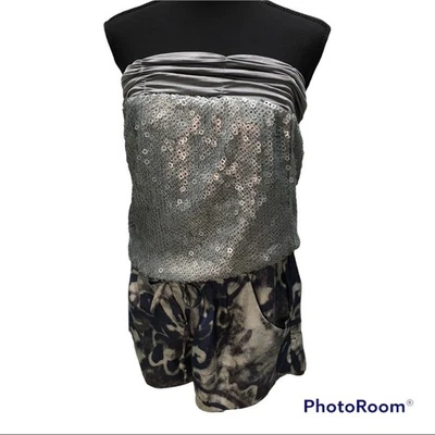 Mameluco sin tirantes Alice San Diego plateado, gris y azul lentejuelas talla grande Foto 1 de 4