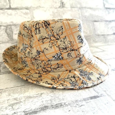 Floral Print Cotton Fedora Hat Summer Boho Festival Style Wide Brim Cap - Image 1 of 4