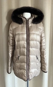 Frieda & Freddies Winter Daunen Jacke beige mit Kapuze und echt Pelz Größe 38 - Bild 1 von 5