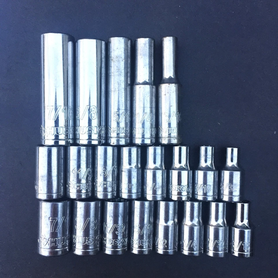 21 Pc Husky SAE 6&12-pt Std and 6-pt Deep 1/4-inch Drive Laser-Engraved Socket - Image 1 of 1