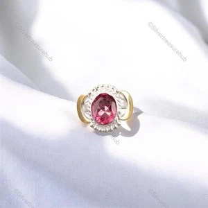 Venta de Halloween Anillo Aniversario Cumpleaños Banda Plata 925 Piedra Turmalina Rosa - Imagen 1 de 5