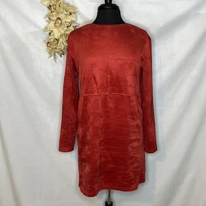 Neu ohne Etikett rotes Langarm Wildlederimitat Minikleid Größe Large Mod-Stil schick Herbst Winter - Bild 1 von 2