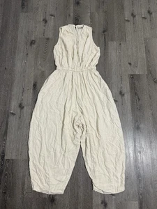 Monica Cordera Jumpsuit Womens Medium Ivory One Piece Linen Parachute Wide Leg - Picture 1 of 11