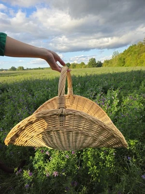Handwoven Wicker Flower Basket – Large Rustic Vintage Gathering Basket - Image 1 of 4