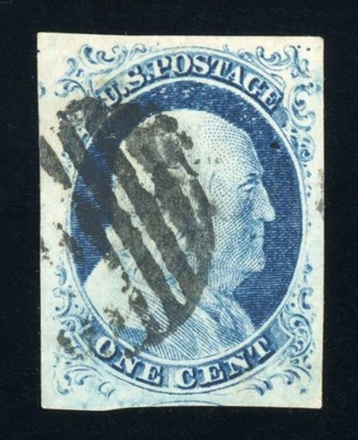 #9, 1c Blue, Type IV, USED, XF/Superb, 2022 PFC (graded 95) - signed ASHBROOK - Image 1 of 2