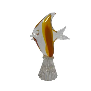 Vintage Murano Style Art Glass Angelfish Figurine Yellow Orange Clear Sculpture - Picture 1 of 13