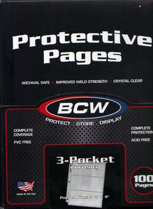 *3-POCKETS CURRENCY COLLECTORS HOLDERS SLEEVES PAGES*BCW*10 PAGES* - Picture 1 of 2