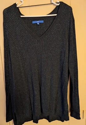 APT 9 Black V Neck Sweater SZ XL Ribbed Black Blue Metallic Boho Lagenlayer Y2K - Image 1 of 4