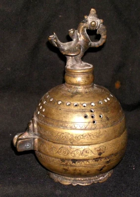 Antiguo quemador de incienso mogol original de bronce islámico étnico indio pavo real #1 Foto 1 de 3