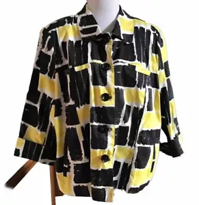Erin London 1X Fully Lined Summer Bright Jacket Buttons 3/4 Sleeves Yellow Black - Picture 1 of 8