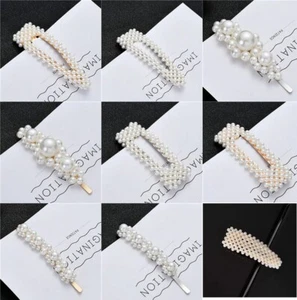 Pinzas para el cabello grandes de perlas deslizables accesorio nupcial horquillas a presión geométricas pasador - Imagen 1 de 7