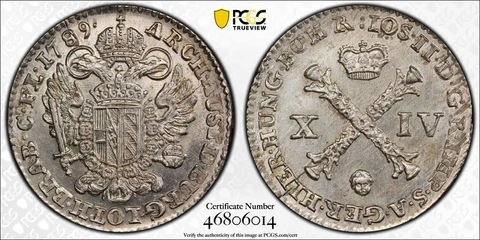 1789 Austria-Netherlands Brussels 14 Liards PCGS MS63 Lot#G4868 Silver! Cover