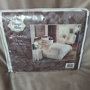 Vtg. 1993 “Vintage Home” Twin Sheet flat Hand Embellished Cotton Crochet NIP - Picture 1 of 6