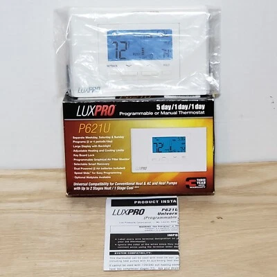 LuxPro P621U Thermostat for Heat and AC Heat Pumps 2 Stage Heat & 1 Stage Cool - Image 1 of 4