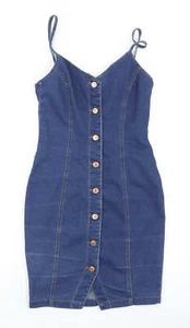 New Look Womens Blue Cotton Blend Bodycon Size 6 V-Neck - Picture 1 of 12