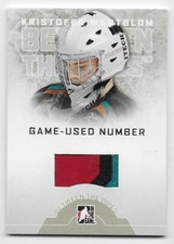 08/09 BETWEEN THE PIPES GAME USED NUMBER PATCH #GUN43 Kristofer Westblom /19