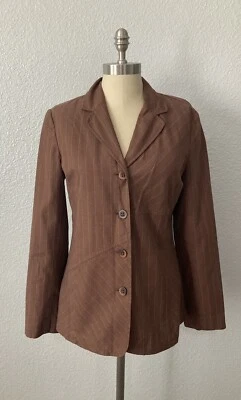 ¡NUEVO CON ETIQUETAS! Chaqueta Blazer Jill Havana Lino Mezcla Algodón Habana Marrón Rayas Talla 8 Foto 1 de 4