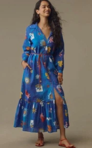 Anthropologie La Maise Studio Shirt Dress Maxi Blue Long Sleeve Retro XS NWT - Picture 1 of 12