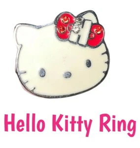 Sanrio Hello Kitty Adjustable Ring Initial H Rhinestones Bow Silver Tone - Picture 1 of 5