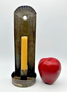 Early Antique Crimped Metal Tin Wall Candle Holder Sconce 10.25" Primitive AAFA - Picture 1 of 19