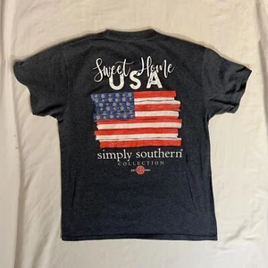 Simply Southern USA Flag Graphic T-Shirt Grey Women Medium Causal Tee Summer Top - Picture 1 of 6