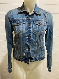 Abercrombie & Fitch Women's Denim Jacket Blue Jean MEDIUM Distressed - Picture 1 of 8