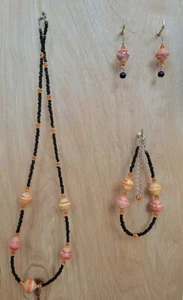 Paper Bead 3 Piece Set- Paper Bead Jewelry - Recycled Jewel - flamingo beach - Picture 1 of 6