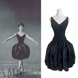 Iconic Rare Mam’selle by Betty Carol 50s Black Dress with Taffeta Fin Puff Skirt - Picture 1 of 16