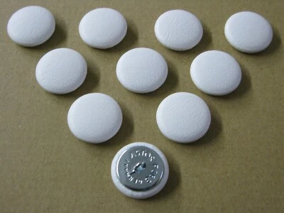 10 WHITE FAUX LEATHER FINE GRAIN  BUTTONS UPHOLSTERY 36L = APROX  23 mm B21 - Image 1 of 3