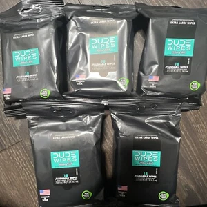 5 X Dude Wipes Mint Chill Flushable Wipes (18 Counts Each Bag) Extra Large Wipe - Picture 1 of 1