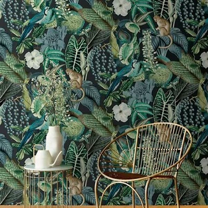 Grandeco Life Jungle Amazon Tropical Luxury Wildlife Wallpaper JF2202 Teal - Picture 1 of 2