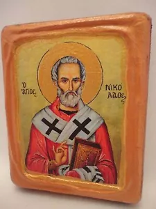 Icona arte religiosa oro rosa greco ortodossa bizantina San Nicola Nick - Foto 1 di 9