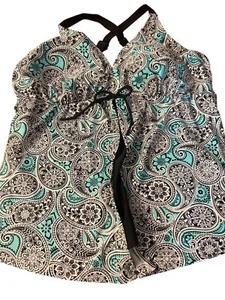 Beach Diva Womens Paisley Print Tankini Top Black Aqua Adjustable Straps Sz 22W - Picture 1 of 5