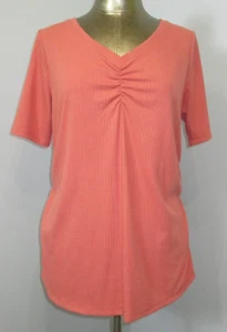 NWT Isabel Maternity Orange V-Neck Shirt Womens Size L Chest 37 Ribbed 232-29925 - Picture 1 of 6