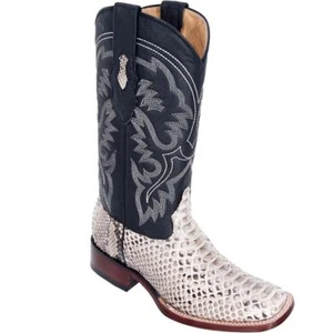 Los Altos NATURAL Genuine PYTHON SNAKE Western Cowboy Boot Square Toe EE 8225749 - Picture 1 of 2