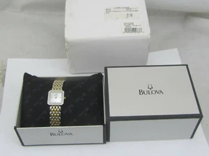 NIB Bulova 98R132 Woman's Square Two-Tone & Diamond Watch Needs Battery $425 - Picture 1 of 9
