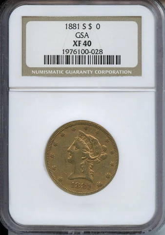 1881 S $10 Gold NGC XF40 GSA Cover