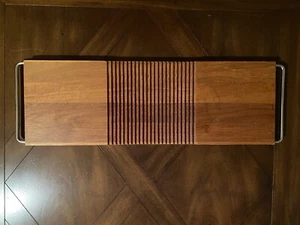 Boda Nova Sweden Large Teak?Wood Serving Tray With Metal Handles 25”x8” - Picture 1 of 11
