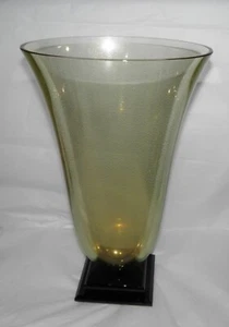 STEPHEN SCHLANSER Signed Art Glass VASE Gold Flecks on Stepped Black Base 12.5" - Picture 1 of 5