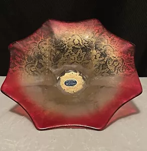 Lavorazione Arte Murano Bowl~Red w/24k Gold Leaf - Picture 1 of 9