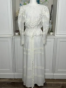 1980er Jahre Hochzeit besonderer Anlass weiß 2-teilig Ensemble Bluse Rock Spitze bescheiden - Bild 1 von 11
