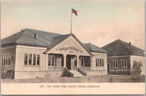1900s SELMA, California HAND-COLORED Postcard UNION HIGH SCHOOL Fresno County - Picture 1 of 2